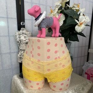 2-Tone Yellow Sheer Lace Cheeky Boy Shorts Panties Wom M/6